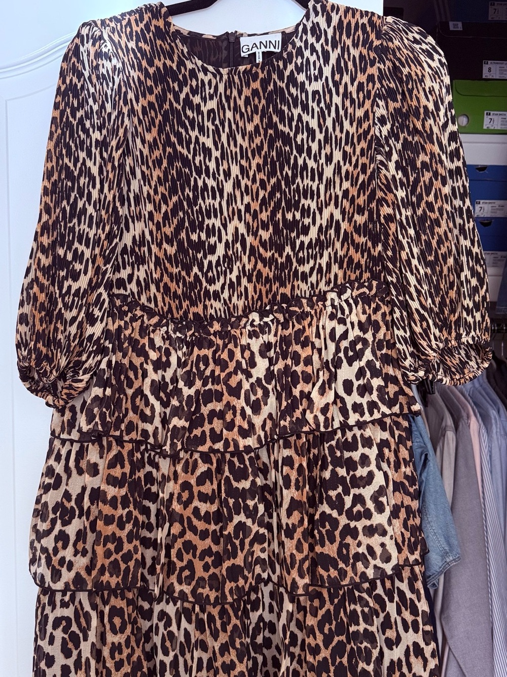 Ganni Leopard Print Midi Dress - size 34